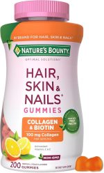 Nature's Bounty Optimal Solutions Hair, Skin and Nails Collagen Pectin Gummies, 100 mg Collagen and 2,500 mcg Biotin Per Serving Tropical Citrus Flavor, 80 count