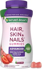 Nature’s Bounty Optimal Solutions Advanced Hair, Skin and Nails Pectin Gummies, 2x Biotin Per Serving, Strawberry Flavor, 80 counts