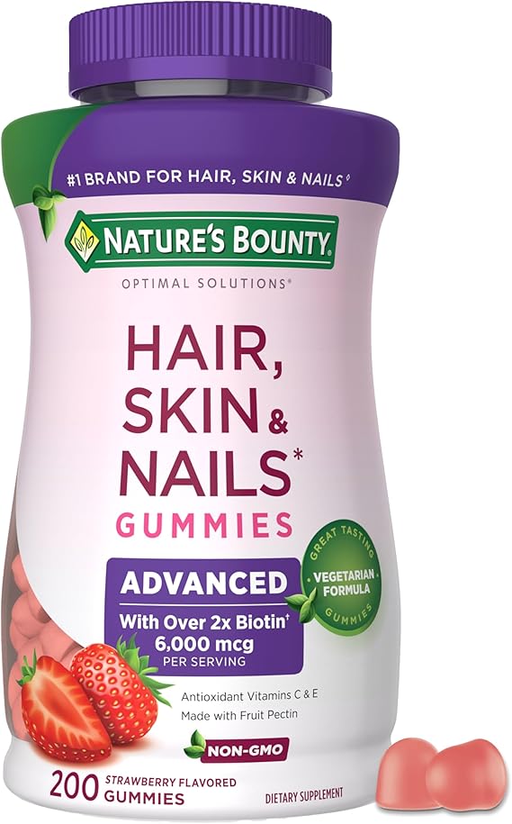 NB HSN 6000MCG strawberry Nature’s Bounty Optimal Solutions Advanced Hair, Skin and Nails Pectin Gummies, 2x Biotin Per Serving, Strawberry Flavor, 80 counts - Image 1