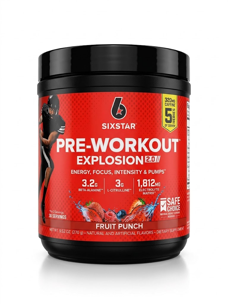 SIX STAR PREWORKOUT EXPLOSION (FRUIT PUNCH , PINK LEMONADE , ICY ROCKET FREEZEFLAVOUR