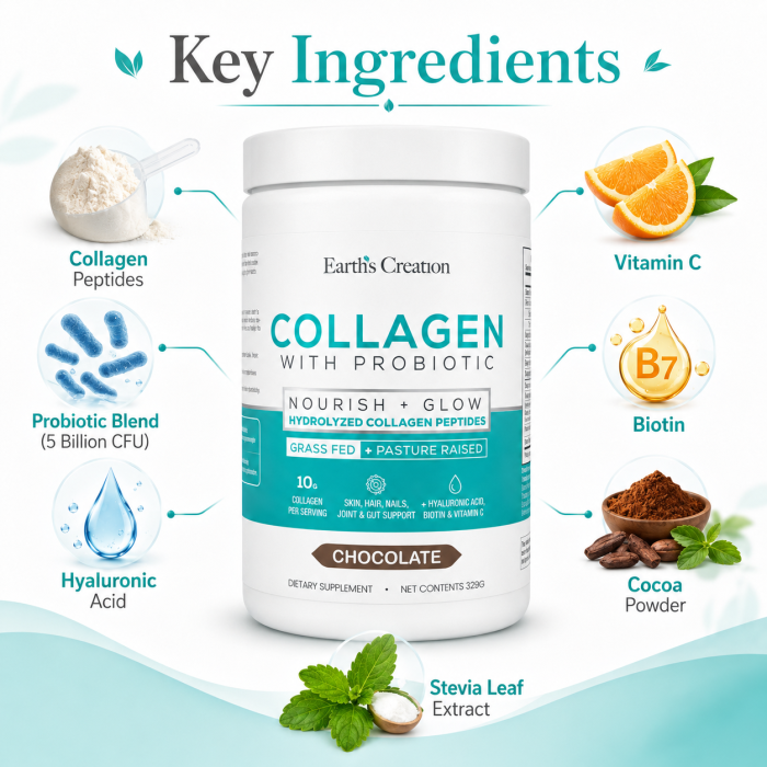 Earth’s Creation Collagen with Probiotic – Chocolate, 329 g - Image 3